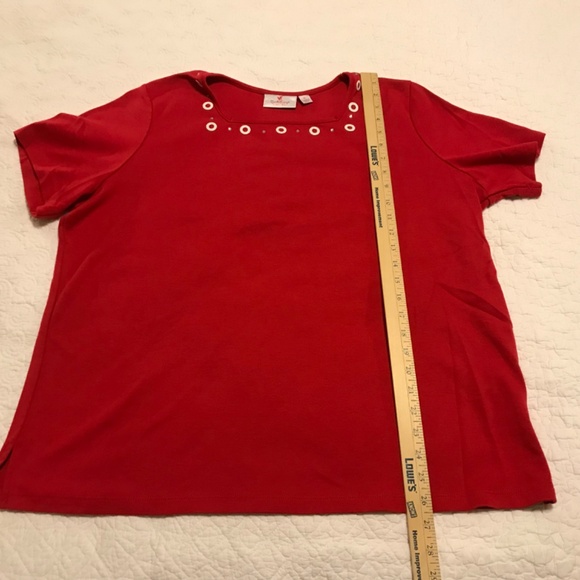 QF square neck red top embellished with white grommets & rhinestones (XL) - Picture 8 of 12